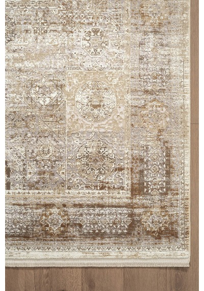 Matris Mı005r Krem Kahve Halı Modern Pamuk Taban Akrilik Tozuaz Salon Yatak Odası Koridor Halısı-1333