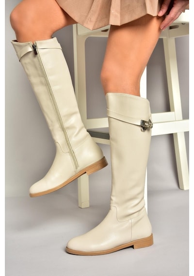 Fox Shoes T848443409 Bej Klasik Kadın Çizme Bej-suni Deri Bej