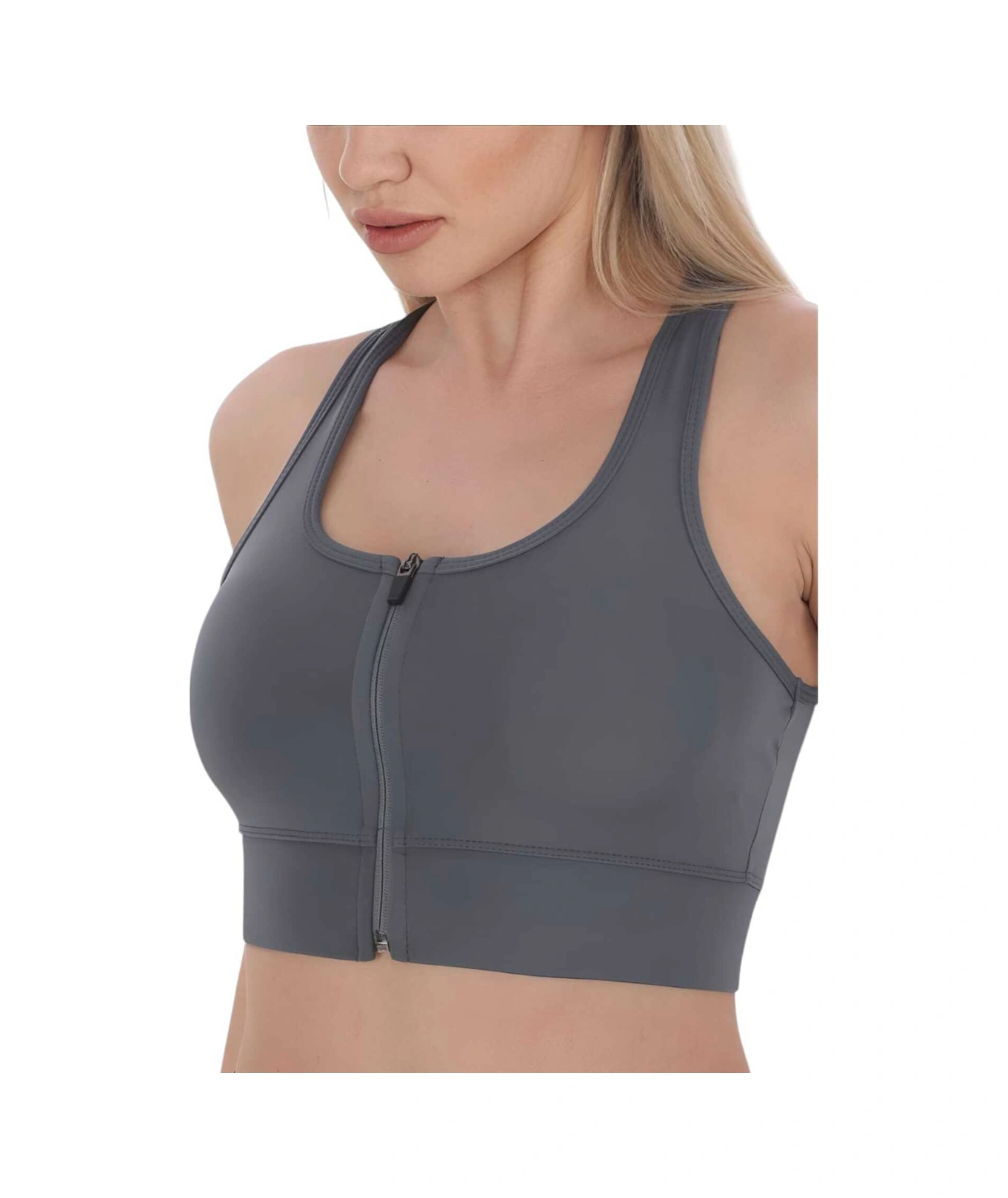 Tezzgelsin Kadın Fermuarlı Sporcu Crop Kadın Büstiyer Füme