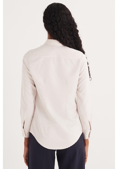 Tudors Kadın Slim Fit Dar Kesim Vucüda Oturan Uzun Kollu Gizli Düğme Detaylı Taş Basic Gömlek-35558 Taş