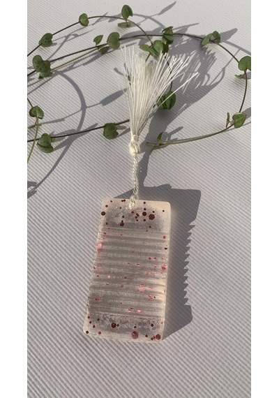 Şeffaf Epoksi Üzerine Pembe Glitter Süslemeli Dikdörtgen Şekilli