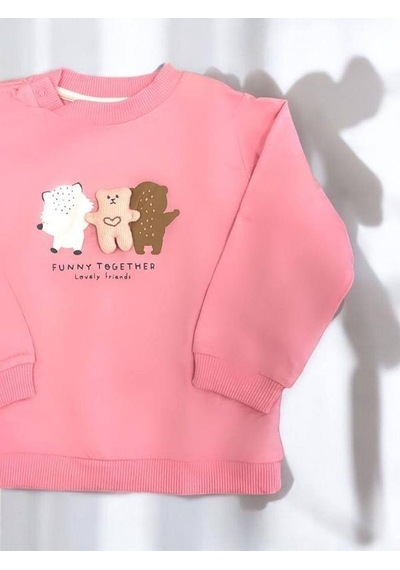 Zekids Kız Bebek Funny Together Ayıcık Baskılı Sweatshirt-14454 Pembe