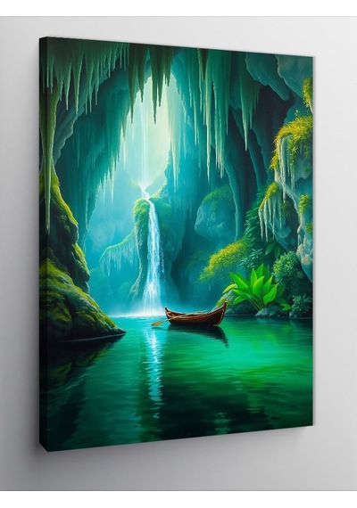 Kanvas Tablo Gizemli Şelale Ve Orman 100cmx140cm