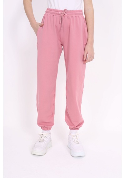 Toontoy Kız Çocuk Baskılı Beli Paçası Lastikli Cepli Basic Jogger Eşofman Altı 2 İplik Gül Kurusu