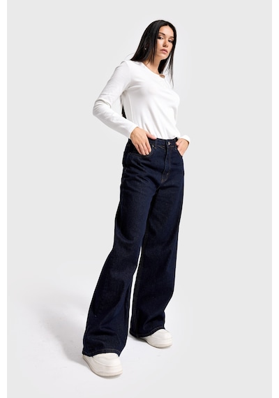 Itsbasic Kadın İndigo Renk 7w5-50 Palazzo Baggy Fit %100 Koton İç Boy 83cm Denim Jean