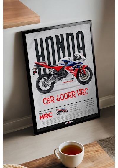 Honda Cbr 600rr Hrc Siyah Ahşap Çerçeveli Poster, Dekoratif Motosiklet Duvar Tablosu
