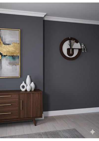 Primula Dekoratif Duvar Rafı Led Işıklı Ahşap İskandinav Tarzı Modern Salon Duvar Rafı Çiçeklik 50 Cm Paris Grisi - Ahşap Ceviz