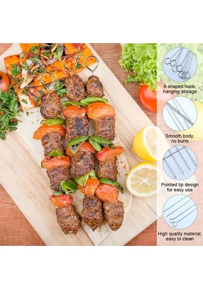 10 Adet Paslanmaz Çelik Mangal Şişi Seti 20 Cm Metal Çöp Şiş Ve