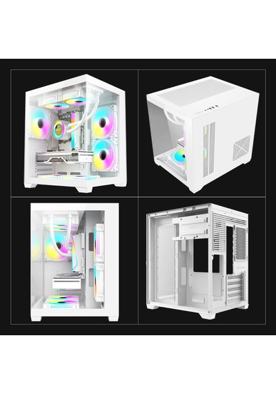 Atheron Eagle Panoramik Micro Atx Gaming Kasa 5x120mm Argb Fan 9 Port Pwm Argb Kontrolcü Temperli Cam Beyaz
