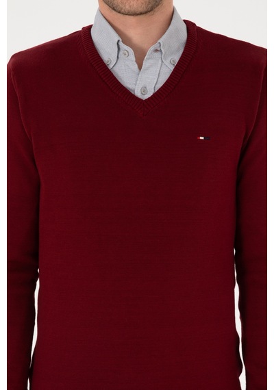 U.S. Polo Assn. Erkek Slim Fit V Yaka Bordo Basic Kazak 50313668-VR014
