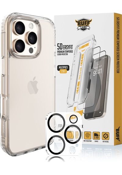 Buff Apple Uyumlu iPhone 16 Pro Max - Kılıf + Ekran Koruyucu + Lens Koruyucu Şeffaf