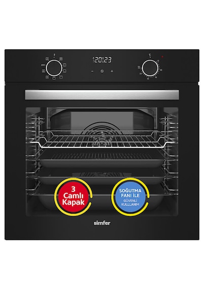 Simfer 0+9 Fonksiyon Airfry Dijital 3'lü Ankastre Set 8215 Fırın + 3508 Ocak + 8738 Davlumbaz Siyah