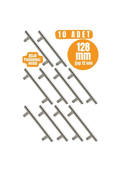 10 Adet Keijo Inox 128mm Paslanmaz Kulp Mobilya, Dolap Kulbu, Kulp Modeli İnox