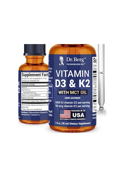 Dr. Berg Maximum Strength Vitamin D3 K2 Liquid Drops With Mct Oil 5,000 Iu 30 Ml