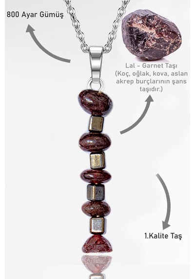 Erilsa Sertifikalı Kırık Taşlı Model Lal - Garnet Taşı Kolye Çok Renkli