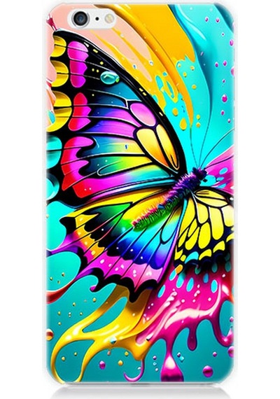 Apple Uyumlu iPhone 6 Silikon Kılıf Renkli Boya Ve Kelebek