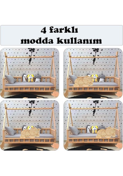 Markaawm Markaawm Ayıcıklı Montessori Yatak Ahşap Çocuk Ve Bebek Karyola Akçaağaç