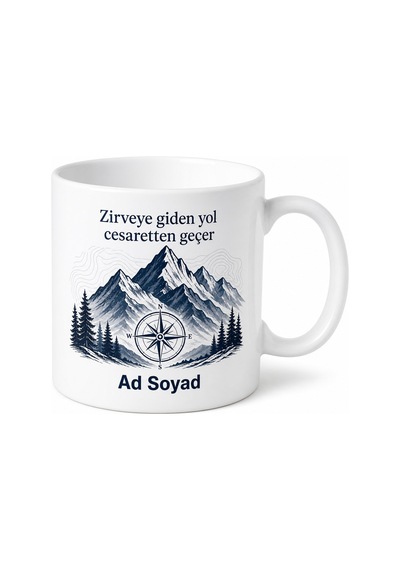 Erkeğe Hediye İsimli Dağcılık Temalı Baskılı Kupa Bardak Özel Tasarım Beyaz / Çok Renkli
