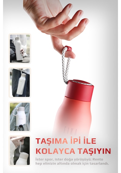 Neoflam Fika Rento Sızdırmaz Vidalı Kapaklı Geniş Ağızlıklı Kolay Taşınabilir Çelik Termos 600 Ml Kırmızı