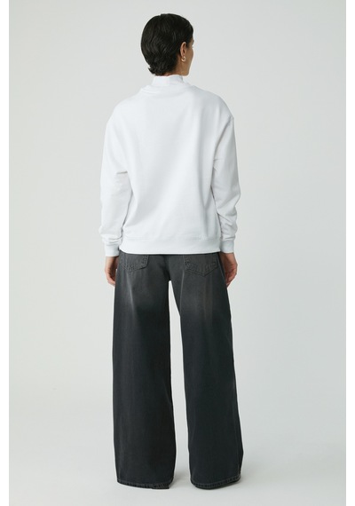 ETHIQUET A FREDA Kadın Pamuklu Içi Polarlı Yumuşacık Yuvarlak Yaka Comfort Fit Basıc Beyaz Sweatshirt