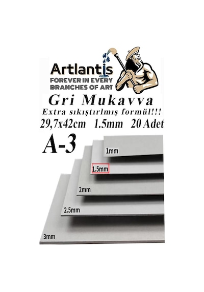 A3 Mukavva Gri 1.5 Mm 20 Adet 1 Paket 29.7x42 Cm A-3 Mukavva 1,5 Mm Kalınlığında A-3 Mukavva 1 Adet