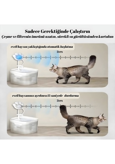 Hpytech Kedi Su Sebili Hareket Sensörü 3 Metreye Kadar Otomatik