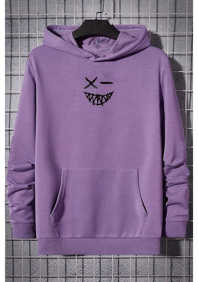 Uyguntarz Cartoon Graphic Thermal Lined Drawstring Sweatshirt Lila