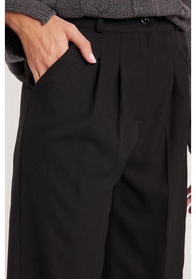 Tudors Kadın Regular Fit Klasik Kesim Yüksel Bel Geniş Paça Siyah Pantolon-39542 siyah