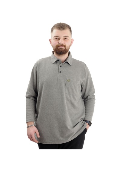 Mode Xl Büyük Beden Erkek Sweatshirt Polo Yaka Uzun Kol Waffle 23449 Haki Haki