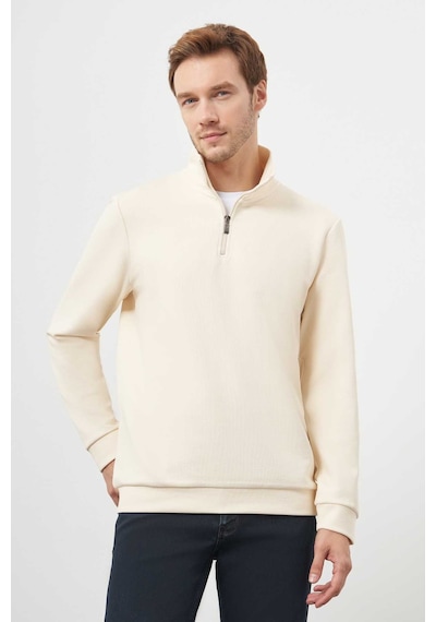 Morven Erkek Ekru Fermuarlı Bato Yaka Sweat-shirt 25ks063001454 Ekru Ekru