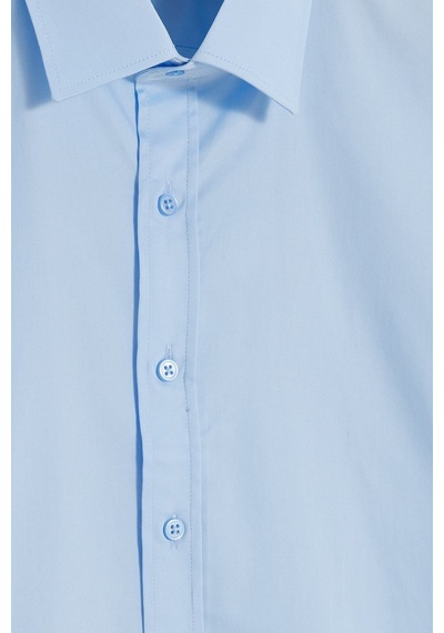 Tudors Erkek Modern Slim Fit Uzun Kollu %100 Pamuk Premium Seri Saten Mavi Gömlek-49937