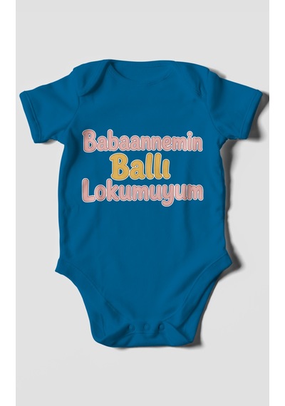 Morivokids Babaannemin Ballı Lokumuyum Kısa Kollu Bebek Body %100 Pamuk Koyu Mavi