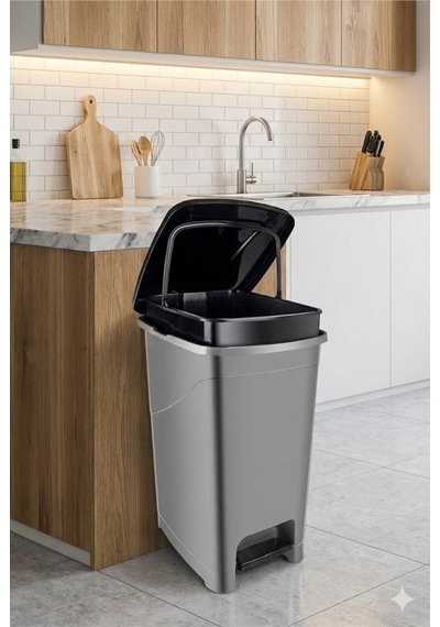 40 L Pedallı Gri/siyah İç Kovalı Slim Çöp Kovası - Mutfak Ve Banyo Uygun Gri - 836816396 Gri