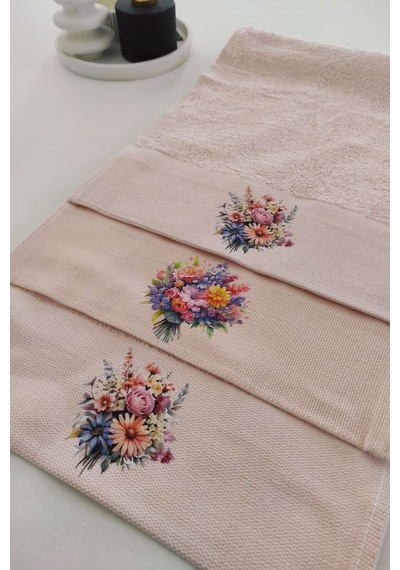 3'lü Mutfak Havlu Takımı - Somon Bambu El Havlusu Seti - Ekstra Yumuşak - 30x50 Cm - Çiçek Bahçesi Somon Pembe