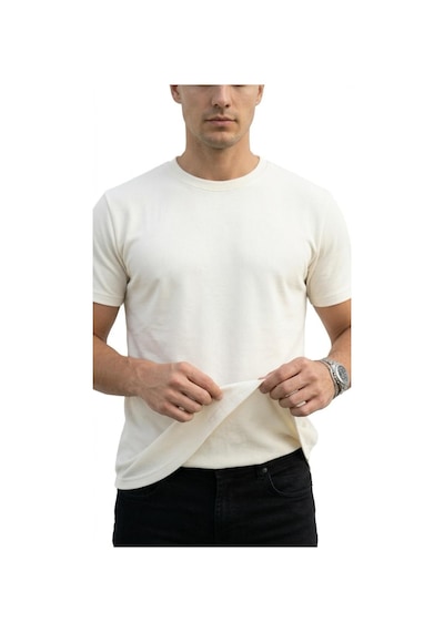 Plus Scorpion Erkek Slim Fit Basic Tişört Esnek, Terletmeyen Pike Dokulu Kumaş Ekru