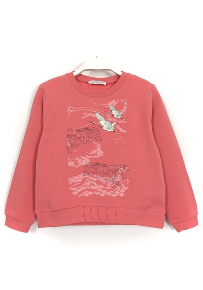Leylek Baskılı Kız Çocuk Uzun Kollu Basic Sweatshirt Mercan 2023 Mercan