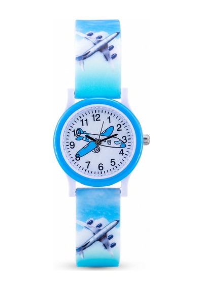 Uçak Desenli Turkuaz Kız Erkek Çocuk Kol Saati Analog Saat St-304420 Beyaz