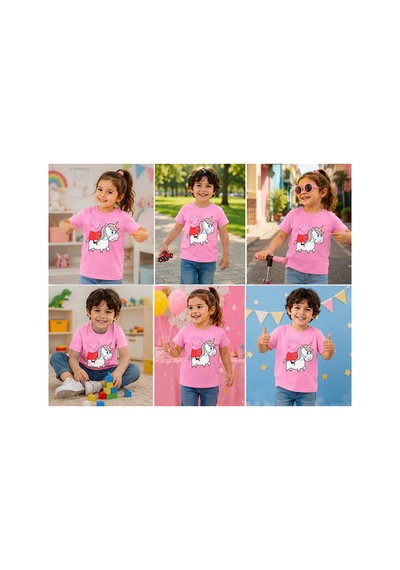 Urbantrendstore Peppa Pig Temalı Unisex Kız Çocuk Erkek Çocuk Bisiklet Yuvarlak Yaka Basic Kısa Kollu %100 Pamuk Tişört Pembe