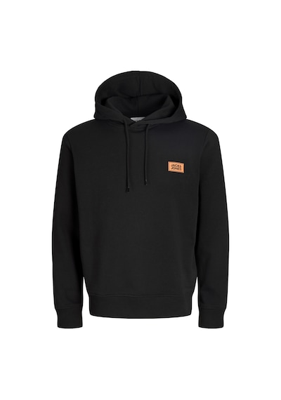 Jack & Jones Erkek Gögüs Baskili Regular Fit Kagüsonlu Sweatshirt - Rush - 12298428 Siyah