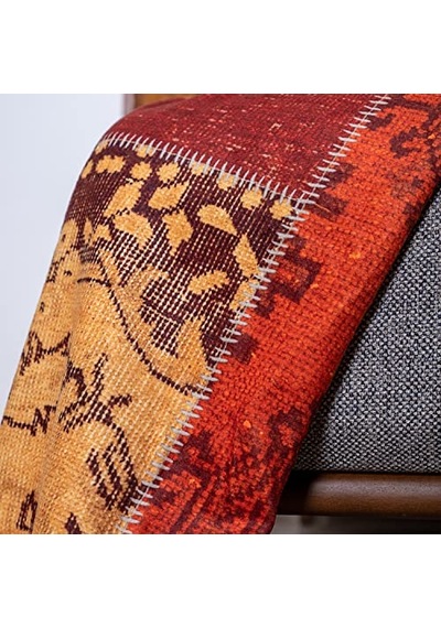 Softmicro Koltuk Örtüsü Çekyat Örtüsü Koltuk Şalı Etnik Desenli Patchwork Kaymaz Kiremit 180x220 Cm Genel