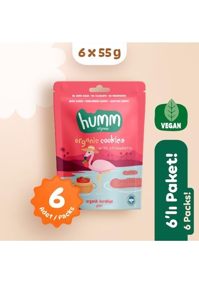Organik Vegan Çilekli Kurabiye Atıştırmalık Paketi - 6 Adet 320 G
