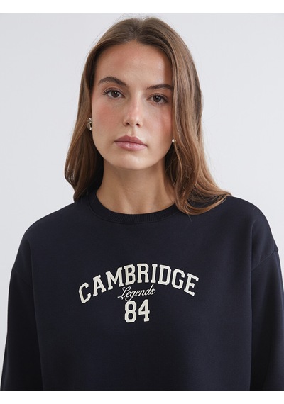 Lcw Comfort Siyah Cambridge Baskılı Oversize Kadın Sweatshirt