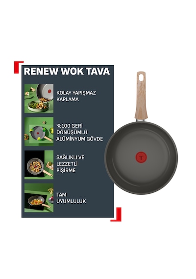 Tefal Renew Wok Tava - 28 Cm Gri
