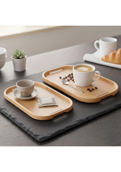 Bambu Servis Tepsisi 2'li Set 33x22 Cm Ve 40x28 Cm Dikdörtgen Bambu Tepsi Çok Renkli