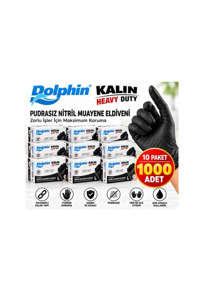 Ekstra Kalın Pudrasız Extra Kalın Siyah Nitril Muayene Temizlik Eldiveni Tek Kullanımlık L Beden 10 Paket