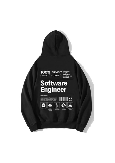 Brz Collection Unisex Oversize Software Engineer Hoodie Siyah