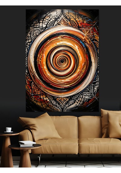 Altın Sarısı Spiral Girdap Formu Dekoratif Kanvas - Mdf Ahşap Tablo