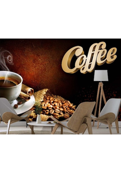 Kafelere Özel Tasarım Coffee Yazılı Duvar Kağıdı