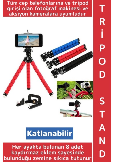 Wintoup Telefon Aksiyon Kamerası Yatay Dikey Şık Ahtapot Selfie Tripod Telefon Tutucu Akrobat Stand Çubuğu