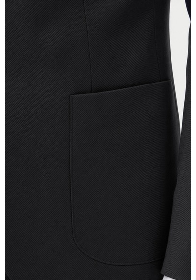 Deep Sea Deepsea Siyah Premium Çizgi Dokulu Slim Fit Likralı 2 Li Erkek Takım Elbise 2600821